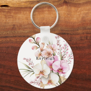 Tropische roze witte orchidee bloemen sleutelhanger