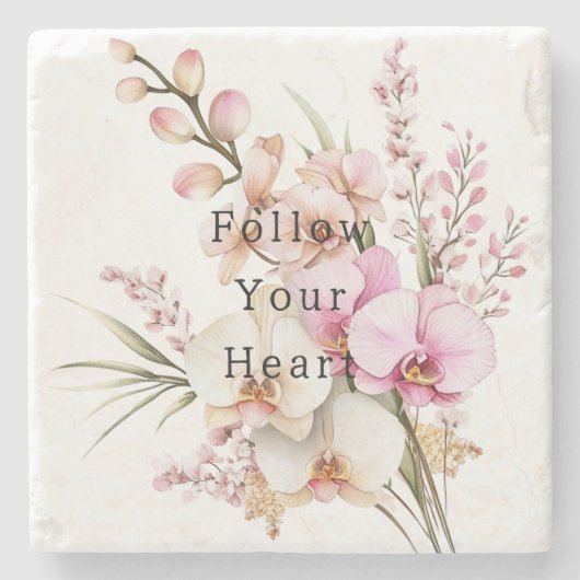 Tropische roze witte orchidee bloemen stenen onderzetter (Voorkant)