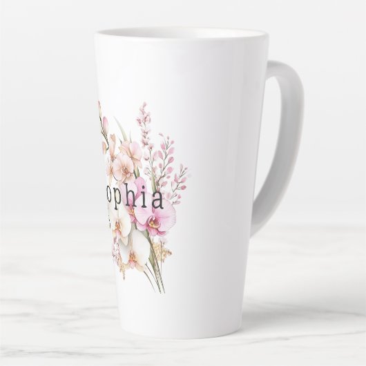 Tropische Roze Witte Orchidee Bloemen Verjaardag Latte Mok (Rechterhoek)
