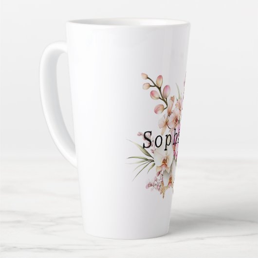 Tropische Roze Witte Orchidee Bloemen Verjaardag Latte Mok (Linkerhoek)