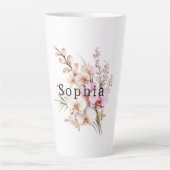 Tropische Roze Witte Orchidee Bloemen Verjaardag Latte Mok (Voorkant)