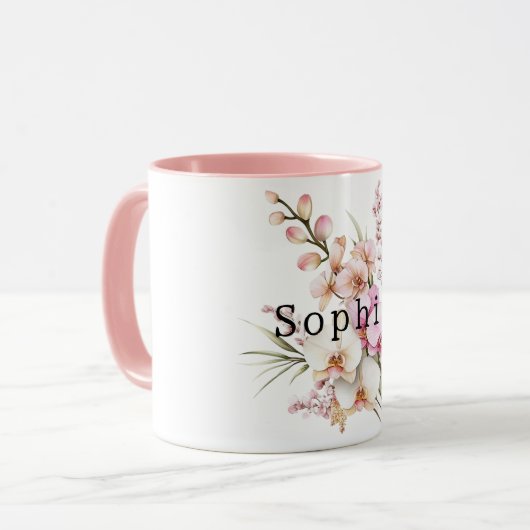 Tropische Roze Witte Orchidee Bloemen Verjaardag Mok (Voorkant links)