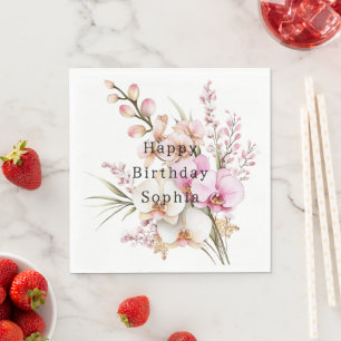 Tropische Roze Witte Orchidee Bloemen Verjaardag Servet