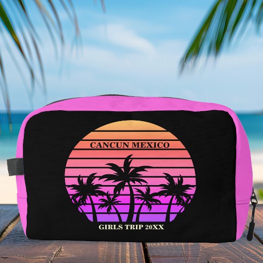 Tropische Roze Zwarte Palm Bomen Custom Beach Meis Toilettasje