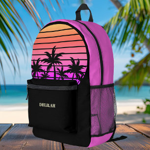 Tropische roze zwarte palmbomen Custom Beach Bedrukte Rugzak