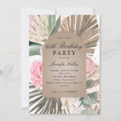 Tropische Rozen, gevat Arch Boho Birthday Party Kaart (Voorkant)