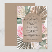 Tropische Rozen, gevat Arch Boho Birthday Party Kaart (Voorkant / Achterkant)