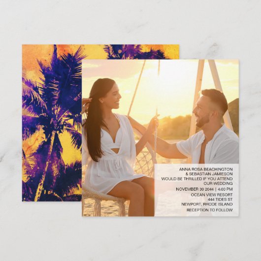 *~* Tropische RSVP QR AP13 PHOTO Palms Wedding Kaart (Voorkant / Achterkant)
