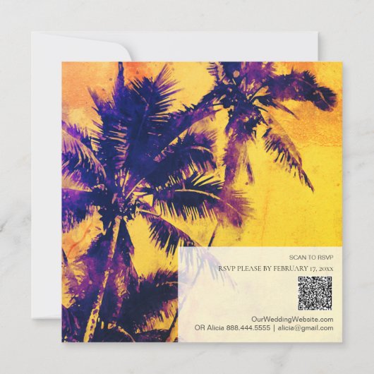 *~* Tropische RSVP QR AP13 PHOTO Palms Wedding Kaart (Achterkant)