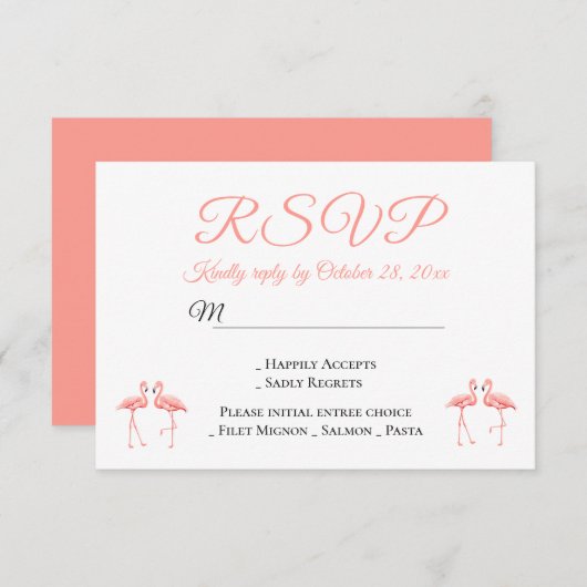 Tropische RSVP Roze Flamingo's Bruiloft Zomer Part Kaart (Voorkant / Achterkant)