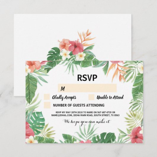 Tropische RSVP Wedding Cards Aloha Flowers nodigt  (Voorkant / Achterkant)