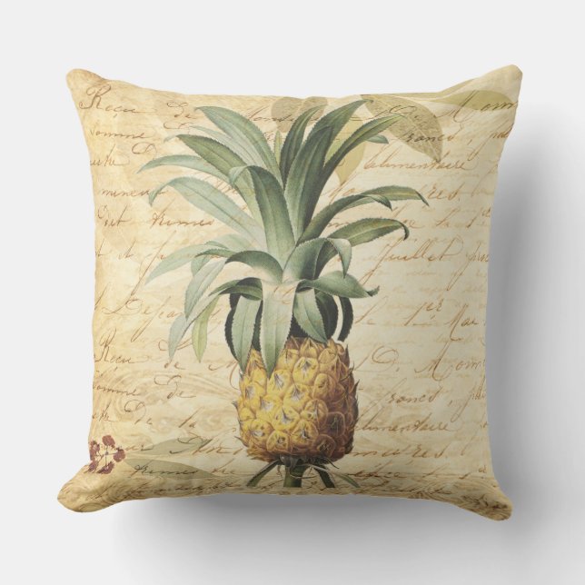Tropische Rustieke Ananas Kunst Buitenkussen (Voorkant)