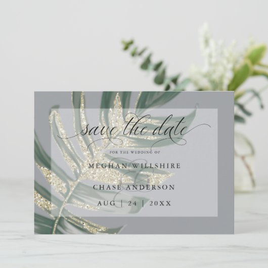 Tropische Rustieke Aquarel Gespleten Blad Save The Date (Staand voorkant)