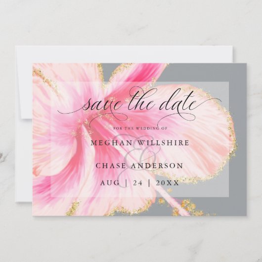 Tropische Rustieke Aquarel Roze Bloem Save The Date (Voorkant)