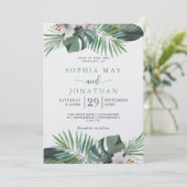 Tropische rustieke bruiloft palm zomer feestdagenkaart (Staand voorkant)