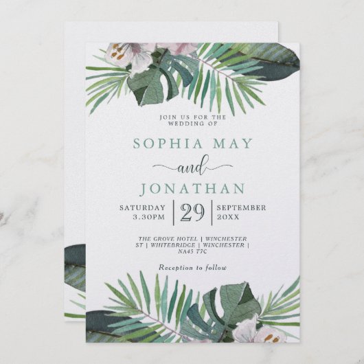 Tropische rustieke bruiloft palm zomer feestdagenkaart (Voorkant / Achterkant)