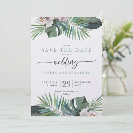 Tropische Rustieke Zomer Save the Date Feestdagenkaart (Staand voorkant)