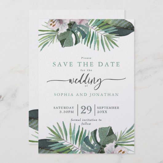 Tropische Rustieke Zomer Save the Date Feestdagenkaart (Voorkant / Achterkant)