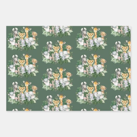 Tropische Safari Animals Oerwoud Greenery Wilde Pa Inpakpapier Vel (Voorkant 2)