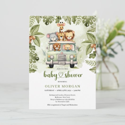 Tropische Safari dieren in groen autogroen Kaart (Staand voorkant)