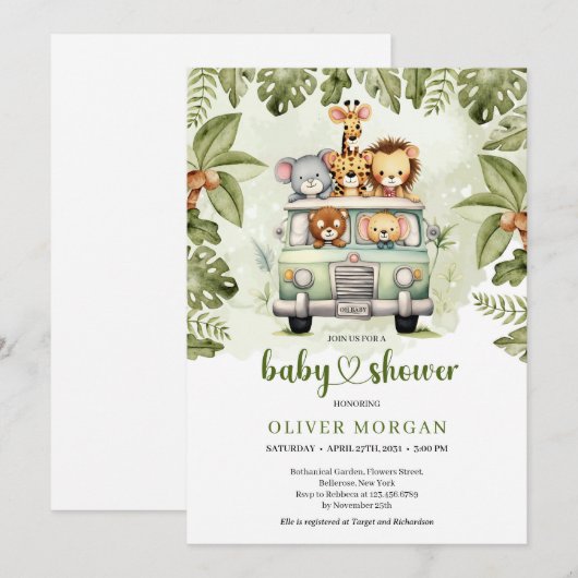 Tropische Safari dieren in groen autogroen Kaart (Voorkant / Achterkant)