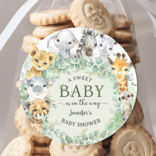 Tropische Safari Jungle Dieren Baby Shower Ronde Sticker