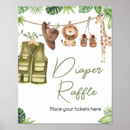 Tropische Safari Oerwoud Dieren Luier Raffle Poster (Voorkant)