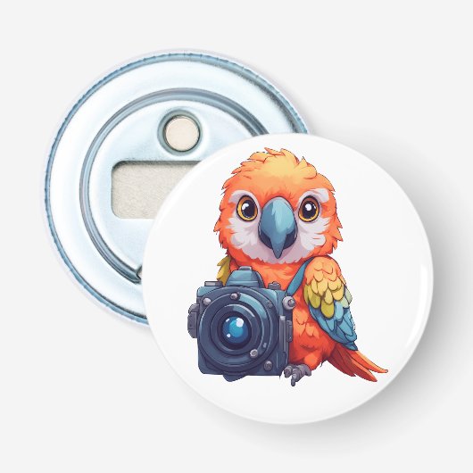 Tropische Safari Parrot Macaw Fotograaf Button Flesopener (Voorkant)