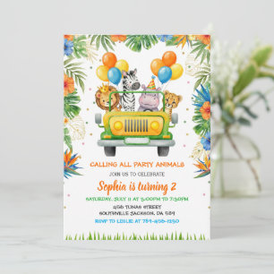 Tropische Safari Wild One Jungle Dieren Verjaardag Kaart