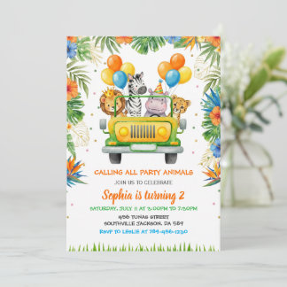 Tropische Safari Wild One Jungle Dieren Verjaardag Kaart