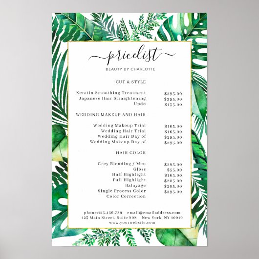 Tropische Salon Prijslijst Poster (Voorkant)