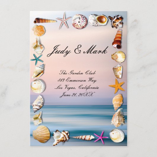 Tropische Sandy Beach & Seashells Wedding Menu Kaa (Voorkant)