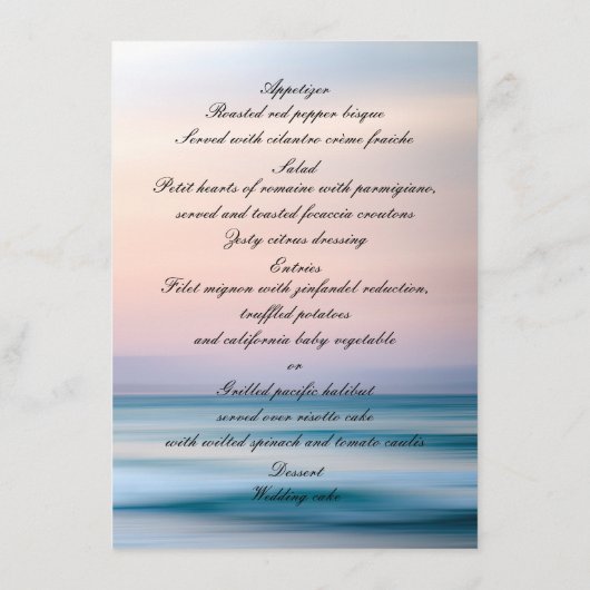 Tropische Sandy Beach & Seashells Wedding Menu Kaa (Achterkant)