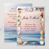 Tropische Sandy Beach & Seashells Wedding Menu Kaa (Voorkant / Achterkant)