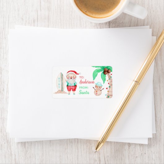 Tropische Santa Gift Label Sticker (Insitu)