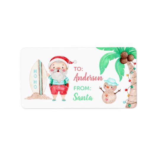 Tropische Santa Gift Label Sticker (Voorkant)