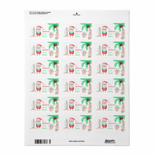 Tropische Santa Gift Label Sticker (Full Sheet)