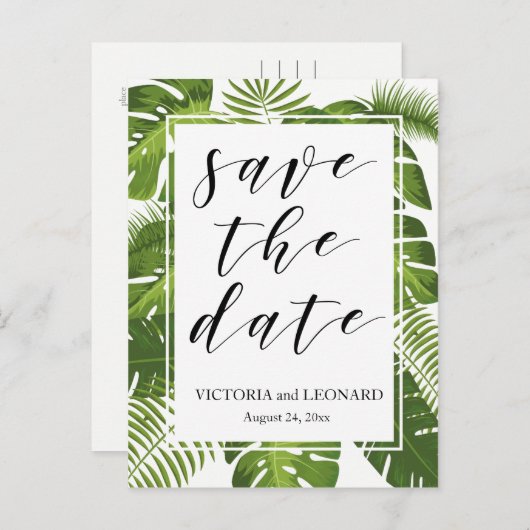 Tropische save de datum | Huwelijk briefkaart (Voorkant / Achterkant)