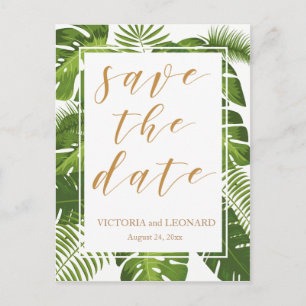 Tropische save the date goud   Huwelijk briefkaart