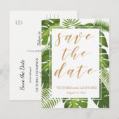 Tropische save the date goud | Huwelijk briefkaart (Voorkant / Achterkant)