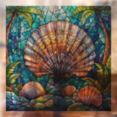 Tropische scallop Glas in lood kunst Raamsticker (Vel 2)