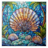 Tropische scallop Glas in lood kunst Tegeltje (Voorkant)