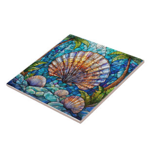 Tropische scallop Glas in lood kunst Tegeltje