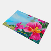 Tropische scène met Hawaïaanse hibiscus roze bloem Deurmat (Schuin)