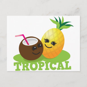 TROPISCHE schattige Kawaii Coconut en ananas Briefkaart