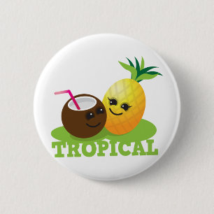 TROPISCHE schattige Kawaii Coconut en ananas Ronde Button 5,7 Cm