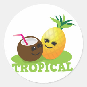 TROPISCHE schattige Kawaii Coconut en ananas Ronde Sticker