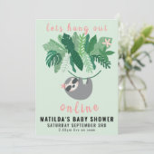 Tropische schattige luiaard hang uit online baby s kaart (Staand voorkant)