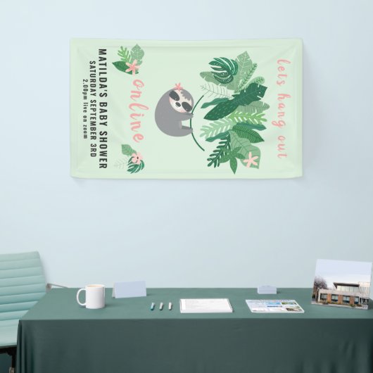 Tropische schattige luiaard hang uit online baby s spandoek (Beurs)