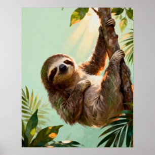 Tropische Schattige Luiaard Ontspannende Jungle Di Poster